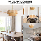 18'' Boho Rattan Chandelier Hand Woven Chandelier Light Fixture 3-Light Farmhouse Drum Pendant Light for Dining Room Bedroom Kitchen Hallway Foyer - color: 18" Rattan Gold