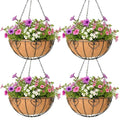 4 Pack Hanging Planter for Outdoor Plants 14 inch Metal Hanging Flower Basket with Coco Coir Liner Round Wire Plant Holder Chain Flower Pots Outdoor Garden Decoration Watering Hanging Baskets（AX） - size: 14" x 4 Pack, style: Heart-shaped