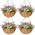 4 Pack Hanging Planter for Outdoor Plants 14 inch Metal Hanging Flower Basket with Coco Coir Liner Round Wire Plant Holder Chain Flower Pots Outdoor Garden Decoration Watering Hanging Baskets（AX） - size: 14" x 4 Pack, style: Heart-shaped