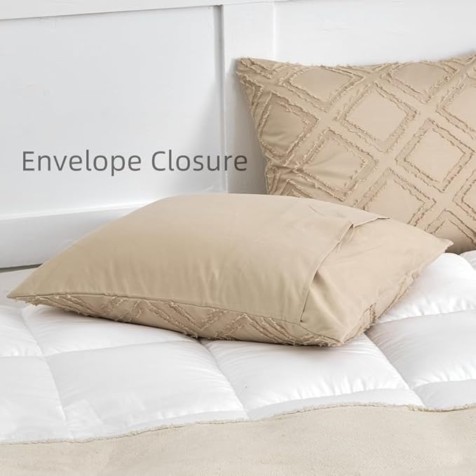 Standard Pillow Shams 2 Pack, Standard Size Pillowcases, Soft Microfiber Geometric Boho Pillow Covers with Envelope Closure, Camel, 20x26 Inches (No Insert)