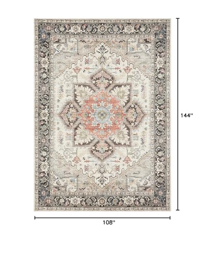 Area Rug 9x12 for Living Room, Medallion Printed Ultra-Thin Soft Large Carpet, Oriental Non Slip Big Washable Fade Stain Resistant Rugs for Bedroom Dining Room Home Office Decor - color: Multi Cream, size: 9' x 12' (Rectangular)