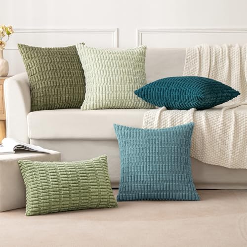 MIULEE Pack of 2 Corduroy Decorative Throw Pillow Covers 16x16 Inch Soft Boho Striped Pillow Covers Modern Farmhouse Home Decor for Summer Coastal Sofa Living Room Couch Bed Coastal Blue - color: Coastal Blue, size: 16" x 16" (Pack of 2)