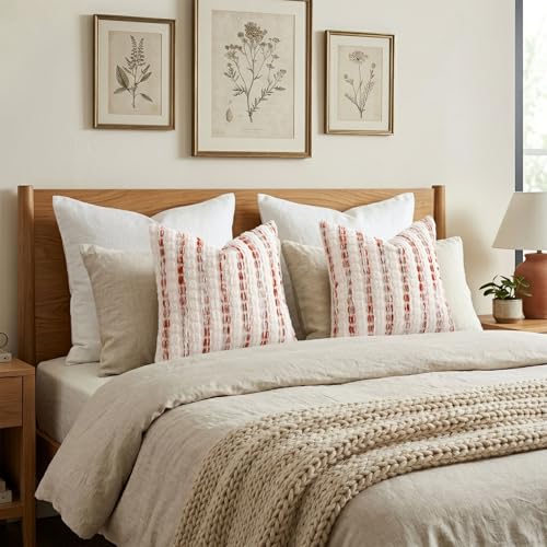 decorUhome Boho Throw Pillow Cover 18x18 inch, Soft Textured Decorative Pillow Cover with Tufted Striped Design for Couch, Sofa, Living Room, Orange
