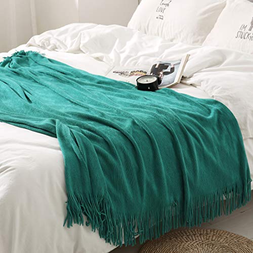 Homiest Decorative Knitted Throw Blanket with Fringe Soft & Cozy Tassel Blanket for Couch Sofa Bed (Teal,50x60) - color: Teal, size: 50" x 60"