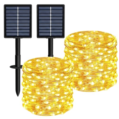 Solar String Lights 2 Pack Total 66FT 200LED Solar Fairy Lights Outdoor Waterproof 8 Lighting Modes Twinkle Lights for Patio, Garden Yard Party Wedding Tree Christmas Halloween Decoration, Warm White - color: Warm White