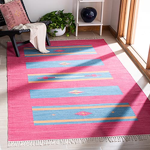 SAFAVIEH Montauk Collection Area Rug - 5' x 8', Red & Blue, Handmade Boho Cotton, Ideal for High Traffic Areas in Living Room, Bedroom (MTK551Q) - size: 5' x 8' (Rectangular)