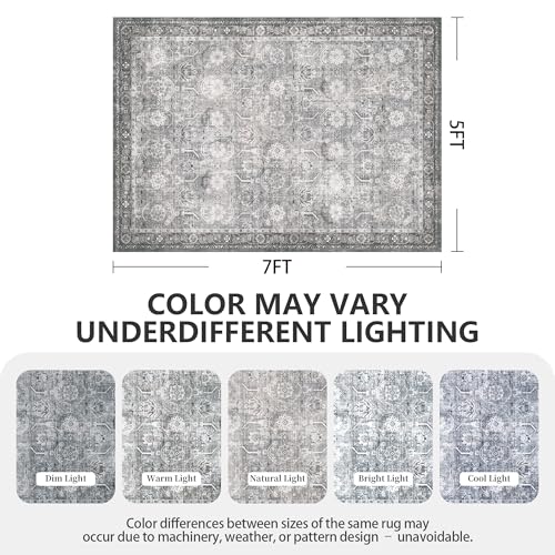 5x7 Area Rugs, Soft Non Slip Low Pile Washable Rug, Boho Modern Rug for Living Room, Bedroom, Dining Room, Distressed Grey - color: Distressed Grey, size: 5' x 7' (Rectangular)