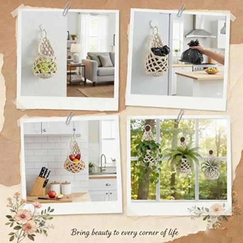 Macrame Wall Plant Hanger, Cotton Rope Hanging Planter Basket, Boho Style, for Home Decor Bedroom Window Farmhouse (White-5.11in) - color: White-5.11in