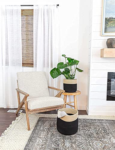Woven Cotton Rope Plant Basket for 10.5" Flower Pot Floor Indoor Planters Flower Pot, Home Decor Storage Organizer H11 x W11 Black&Brown - color: Brown Black, size: W 11"x H 11"