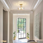 12" Iridescent Rainbow Hammered Glass Ceiling Light, 3-Light Semi Flush Mount Fixture, Modern Gold Lighting for Bedroom, Hallway, Kitchen, Dining Room, Living Room, Foyer - color: Iridescent