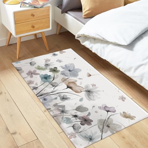 Watercolor Floral Area Rug 2x3 Spring Summer Grey Flowers Indoor Outdoor Non-Slip Low Pile Front Door Mat Small Entry Throw Carpet for Living Room Bedroom Holiday Decor - color: Grey Flowers