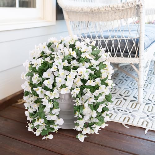 Faux Bougainvillea Artificial Flowers for Outdoors Fake Plants Outside Decoration, 2 PCS White Faux Flowers UV Resistant Look Real Silk Long Trailing Vines for Front Door Porch Planter Patio Garden - color: White