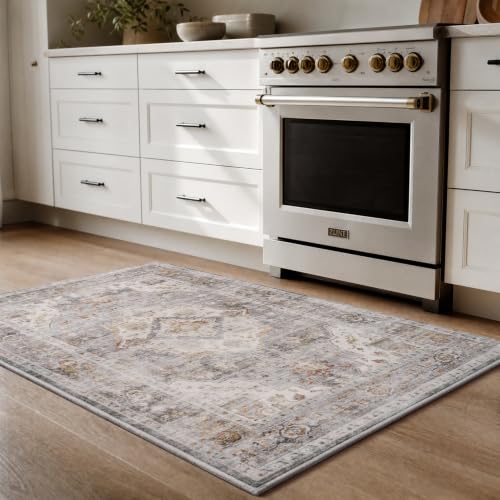 AMOAMI-2X3 Small Rug-Washable Rugs Entryway Mat Indoor-Soft Vintage Non Slip Rugs for Kitchen Laundry Room Bathroom Grey Decorative Accent Rug for in Front of Sink 24 Inch x36 Inch - color: Grey, size: 2' x 3' (Rectangular)