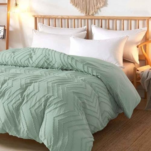 Nanko Sage Green Duvet Cover Queen Size, 3pc Boho Tufted Microfiber Bedding Comforter Cover Set, All Season Aesthetic Shabby Chic Soft Embroidery Textured Geometric Quilt Cover (90x90) - color: Cover(not Comforter)-sage Green Tufted, size: Queen
