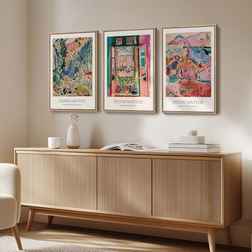 Framed Vintage Matisse Wall Art, Large Set of 3 Piece Colorful Canvas Artwork for Walls, Matisse Retro Landscape Paintings Prints Pictures for Living Room Bedroom Hallway Office Wall Decor 16x24 - color: Abstract Landscape, size: 16"W x 24" H x 3Pcs