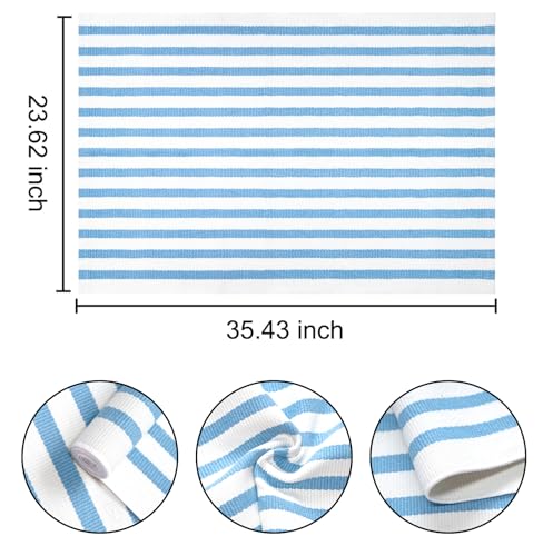 Front Outdoor Door Mat 2'x3',Light Blue Striped Outdoor Rug Machine Washable Cotton Layered Door Mat Entryway Throw Rug for Indoor Entrance - color: Light Blue, size: 2' x 3' (Rectangular)