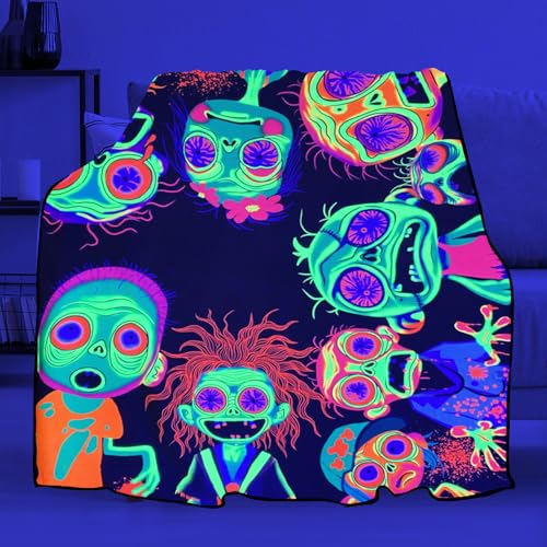 Blacklight Horror Throw Blankets UV Reactive Zombie Throw Blanket Glow in the Dark Under Black Lights Game Room Decor Soft Throw Gifts 59x51 Inches - color: Bl Zombies