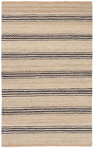 Dash & Albert Jute Ticking Indigo Handwoven Rug, 6 X 9 Feet, Blue Stripe Pattern - color: Jute Ticking Indigo, size: 6' x 9' (Rectangular)