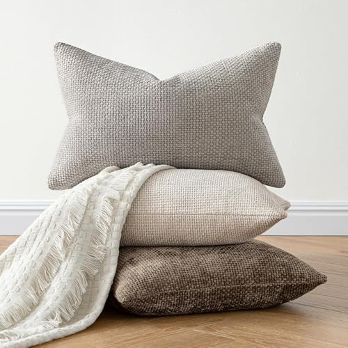 MIULEE Pack of 2 Couch Throw Pillow Covers 18x18 Inch Brown Boho Accent Decorative Pillow Covers Soft Chenille Farmhouse Cushion Covers for Home Decor Bed Sofa Living Room - color: Brown, size: 18" x 18" (Pack of 2)