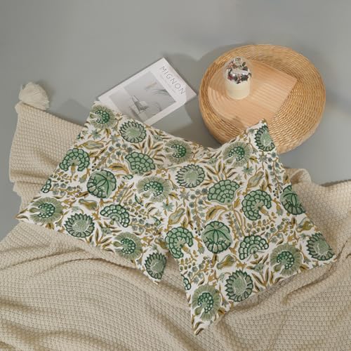 Boho Throw Pillow Covers 18x18 Inch 2 Pcs Sage Green Yellow Vintage Floral Decor Pillow Covers Flower Spring Summer Outdoor Seasonal Decorative Pillowcase Linen Cushion Cover for Couch Sofa - color: Boho Green Yellow Floral, size: 18" x 18" (Pack of 2)