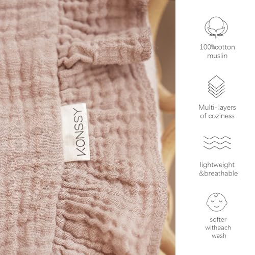 Konssy Flounce Muslin Baby Blanket for Girls Boys, 100% Cotton Soft Crib Swaddle Blankets, Reversible & Breathable Nursery Bedding for Newborns Toddlers, 43 x 39 Inches (Petal Dream) - color: Petal Dream, size: 43"x39"