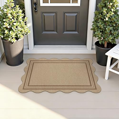 Easy Jute Outdoor Mats for Front Door, 2x3 Small Washable Kitchen Rugs, Farmhouse Brown Throw Rug Non Slip Indoor Outdoor Carpet for Porch Entryway Foyer - color: Brown Geometric, size: 2'x3' (Rectangular)