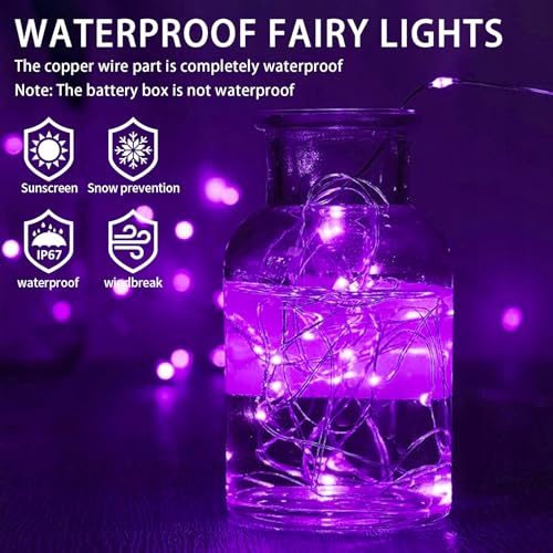12 Pack Purple Fairy Lights Battery Operated, 7ft 20 LED Mini String Twinkle Lights for Easter Christmas Halloween Mason Jars Centerpiece Table Decorations (12, Purple) - color: Purple