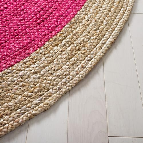 SAFAVIEH Area Rug 3' Round - Natural Fiber Collection - Fuchsia Pink & Natural Brown, Handmade Jute, Braided Border Design (NF801C) - color: Fuchsia/Natural, size: 3' (Round)