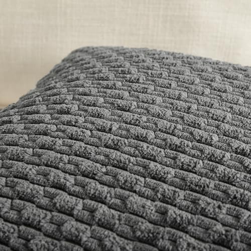 Fancy Homi 2 Packs Dark Gray Decorative Throw Pillow Covers 18x18 Inch for Couch Bed Sofa, Modern Farmhouse Boho Home Decor, Soft Cute Plush Grey Corduroy Striped Cushion Case 45x45 CM - color: Dark Gray, size: 18" x 18" (Pack of 2)