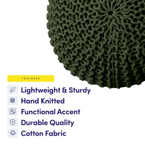 Pouf Ottoman Foot Rest Stuffed – 20” Diameter x 14” Tall Cozy Floor Pouf for Living Room, Bedroom, Nursery & More – 100% Cotton Knit Shell, EPS Bead Filled Footrest & Accent Chair, Green - color: Green
