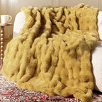 Ultra Soft Cozy Faux Fur Throw Blanket, Fuzzy Plush Thick Bubble Blanket, Oversize Luxury Fluffy Blanket for Couch, Sofa, Bedroom, and Living Room,50x60 Inches, Dark Yellow - color: Bubble Dark Yellow, size: Throw