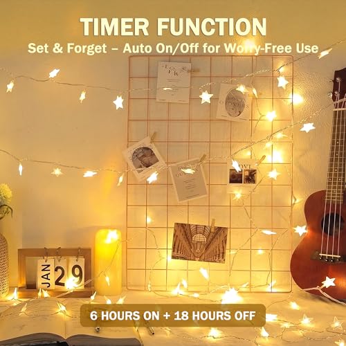HEYFUNi Warm White Star String Lights,39FT 100LED Plug in Fairy Twinkle Lights with 8 Modes Waterproof for Indoor Christmas Tree, Home, Girls'Room, Garden, Party, Wedding, Classroom Decor(Warm White) - color: Warm White, size: 100 LED-Plug