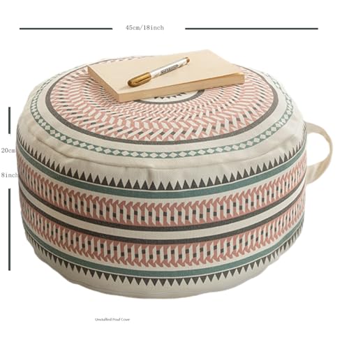 MOCOFO Round Geometric Pattern Pouf Cover with Zipper 18"x18"x8" Storage Canvas Ottoman Seat Footrest for Living Room Bedroom Kids Room Pastel Home Decor - color: Pink/Green
