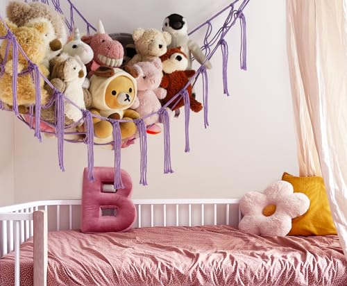 Stuffed Animal Storage Hammock or Net - Toy Hammock Net for Stuffed Animals Corner - Hanging Stuff Animal Organizer Holder Ideas for Plush Plushie - Purple Kids Baby Nursery Wall Bedroom Room Decor - color: Purple, size: Standard(41.5"L x 55.2"W x 41.5"H)