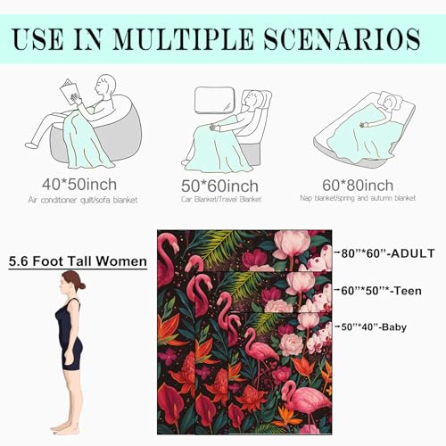 Tropical Flamingo Floral Fleece Blanket,50x60in,Dark Botanical Pink Bird Flower Throw Blankets,Soft Cozy Lightweight, Ideal for Bed Living Room Home Decor,Girls Gifts - color: Flamingo, size: 50x60 Inch