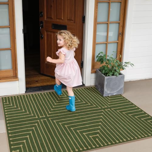 Lahome Neutral Geometric Green Easy Jute Rug, 3x5 Washable Entryway Front Porch Rug, Farmhouse Rhombus Non Slip Non Shedding Indoor Outdoor Carpet for Kitchen Balcony Laundry - color: Green/Nature, size: 3 x 5 feet