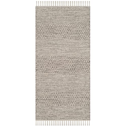 SAFAVIEH Montauk Collection Accent Rug - 2'3" x 4', Ivory & Steel Grey, Handmade Flat Weave Boho Cotton Tassel Fringe, Ideal for High Traffic Areas in Entryway, Living Room, Bedroom (MTK330M) - color: Ivory/Steel Grey, size: 2'3" x 4' (Rectangular)
