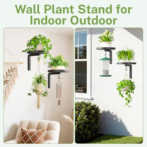 iDavosic.ly Wall Plant Holder Set of 2 for Indoor Outdoor, Metal Hanger with 2 Hooks, Floating Flower Display Stand for Window, Space Saving & Easy to Assemble (Pots/Chains/Plants Not Included), Black - color: Black, size: 2 Pack