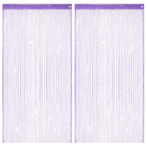 2 Pack 39 x 79 Inch String Curtains for Doorway, Home Decor Sequin Glitter String Curtain Boho Doors Tassel for Windows, Closet, Living Room, Bedroom, Hallway, Party (Purple) - color: Purple