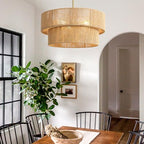 18'' Boho Rattan Chandelier Hand Woven Chandelier Light Fixture 3-Light Farmhouse Drum Pendant Light for Dining Room Bedroom Kitchen Hallway Foyer - color: 18" Rattan Gold