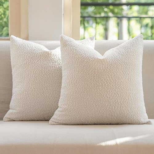 GEEORY Decorative Throw Pillow Covers 16x16 Inch Pack of 2,Textured Boucle Neutral Cushion Cases for Bed Couch Sofa, Accent Mordern Farmhouse & Minimalist Home Decor (Cream) GE02-16 - color: Cream, size: 16" x 16" (Pack of 2)