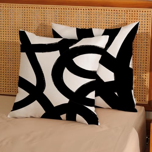 Black And Cream Pillow Covers 16x16 Set Of 2 Geometric Abstract Modern Art Line Throw Pillow Covers Boho Minimalist Style Decorative Pillowcase Linen Cushion Case Decoration For Home Sofa Outdoor - color: Art Line 2, size: 16" x 16" (Pack of 2)