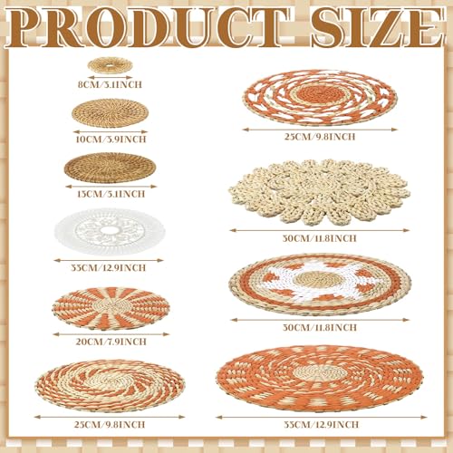 Tatuo 11 Pcs Boho Wall Basket Decor Bulrush Woven Wall Hanging Art Round Farmhouse Rustic Handmade Wicker for Summer Home, Bedroom, Living Room, Kitchen Decorations, Multi Sizes(Delicate) - style: Delicate