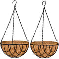 Kingbuy 10 Inch Metal Hanging Planter Basket with Coconut Fiber Liner Round Wire Hanging Plant Flower Pot for Home Garden Patio Decoration, Grid Pattern, 2 Pack - size: 10 Inch, style: Grid