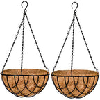 Kingbuy 10 Inch Metal Hanging Planter Basket with Coconut Fiber Liner Round Wire Hanging Plant Flower Pot for Home Garden Patio Decoration, Grid Pattern, 2 Pack - size: 10 Inch, style: Grid
