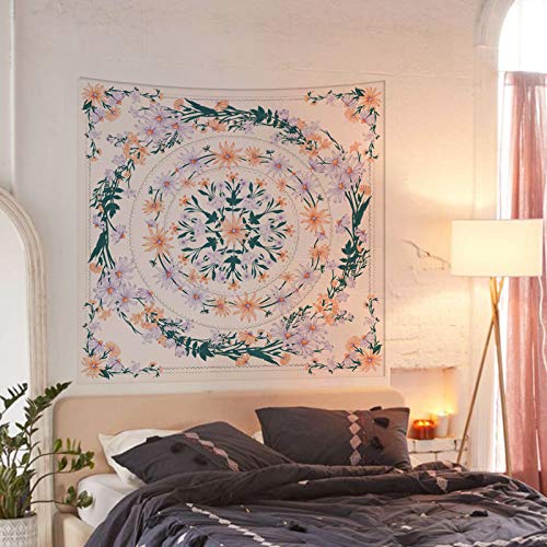 Simpkeely Pink Mandala Floral Medallion Tapestry, Sketched Clara Flower Plant Boho Wall Hanging, Bohemian Tapestries for Bedroom Living Room Dorm Home Décor 59.1 x 59.1 Inches (Pink) - color: Pink, size: 59.1"L x 59.1"W