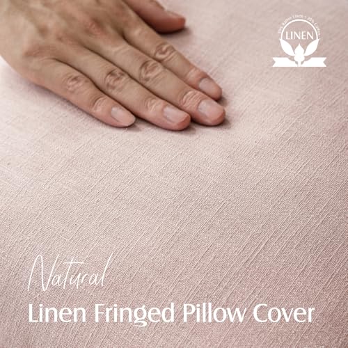 Foindtower Decorative Linen Fringe Throw Pillow Covers Cozy Boho Farmhouse Cushion Cover with Tassels Soft Accent Pillowcase for Chair Sofa Bed Living Room Home Decor, 16×16 Inch, 1PC,Light Pink - color: Light Pink, size: 16" x 16" (Pack of 1)