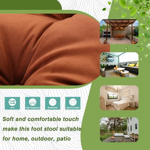 15" Foldable Foot Stool Ottoman with Metal Frame - Washable Brown Upholstered Indoor/Outdoor Footrest for Living Room, Bedroom, Patio - Space-Saving Compact Design - color: Brown