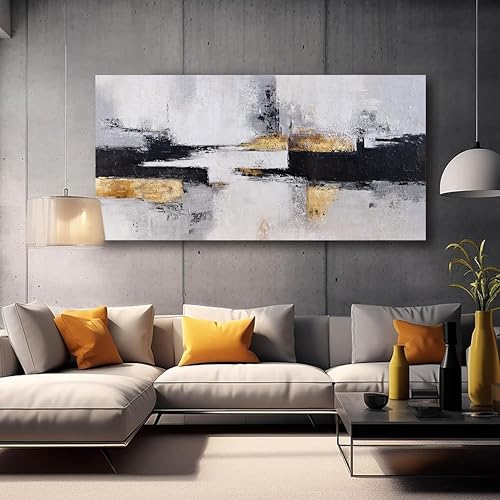 Abstract Wall Art Wall Decor Black-Gold and Grey Canvas Print Wall Art Framed Modern Abstract Artwork for Living Room Bedroom Dining Room Home Office Decor 20"X40" - color: Black, White, Gold, size: 40"L x 20"W