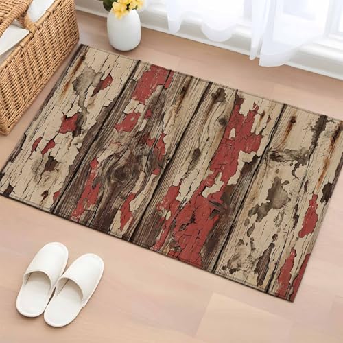 Farmhouse 2x3 Small Rug for Entryway Kitchen Front Door, Country Rustic Shabby Chic Retro Wooden Texture Washable Throw Rug Absorbent Non-Slip Indoor Floor Mat for Kitchen Entrance Dog Home Office - color: Brown, size: 2' x 3' (Rectangular)